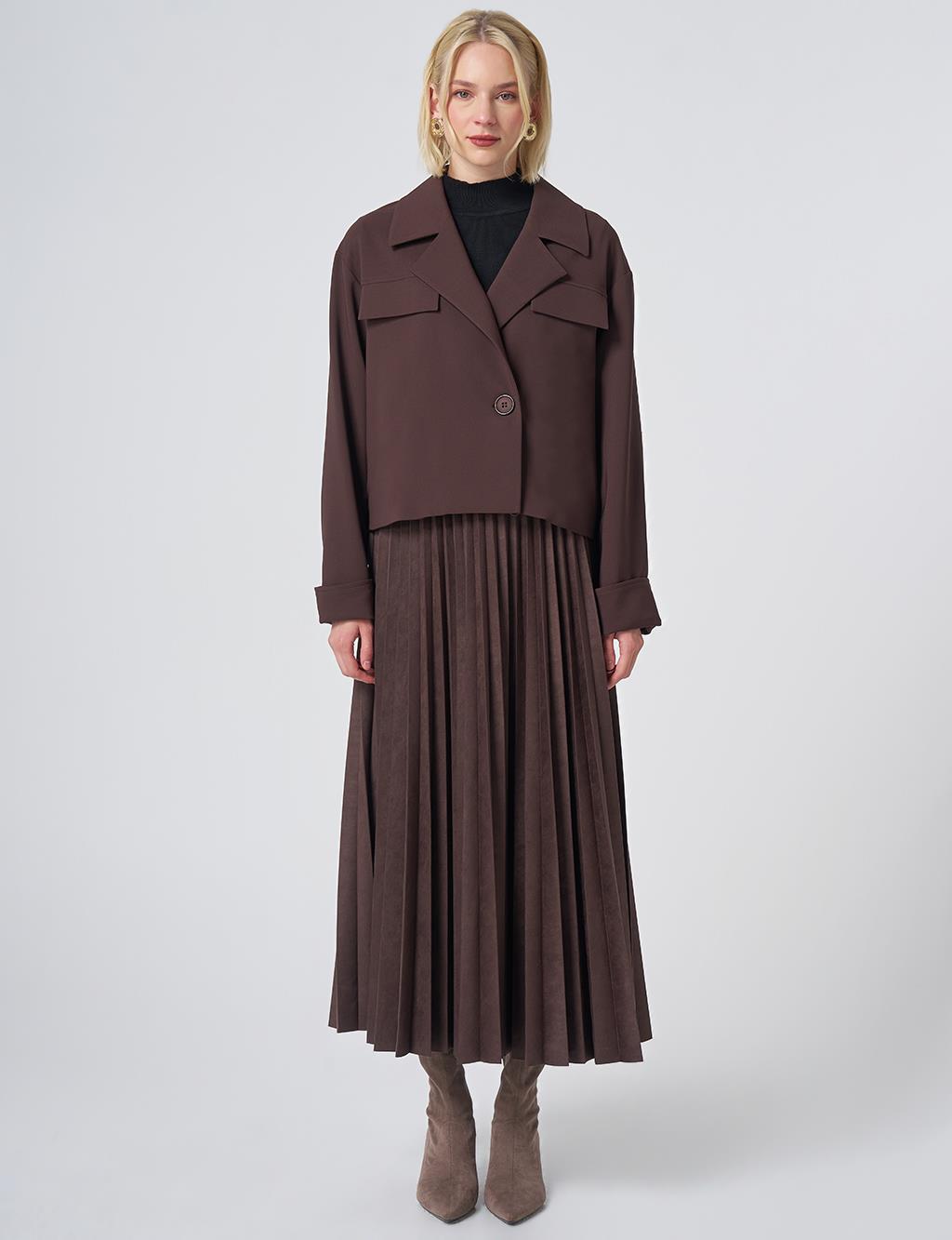 Relaxed Fit Cropped Jacket – Dark Brown