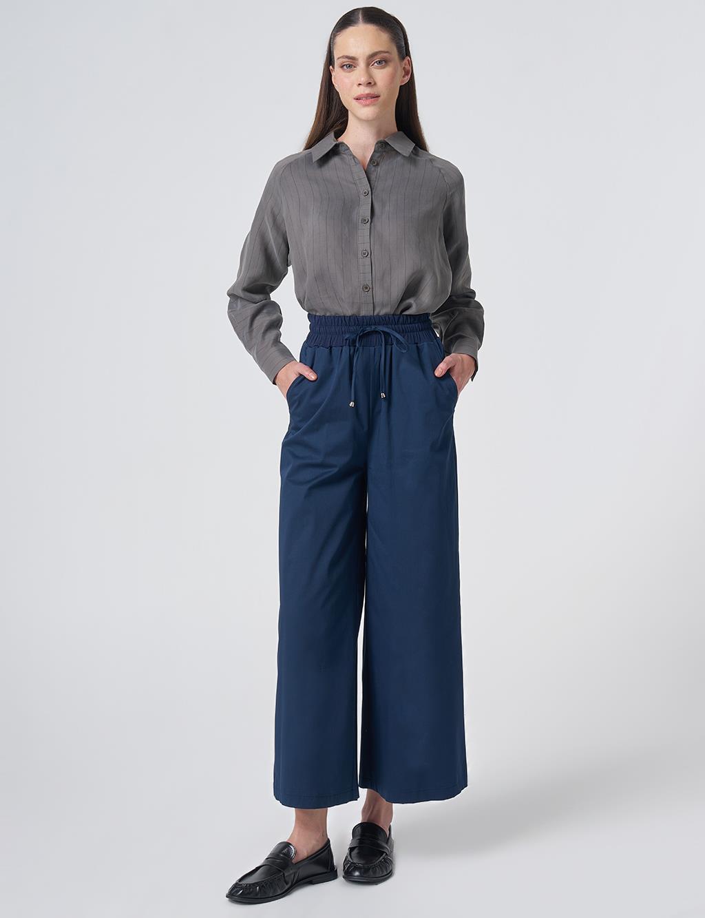 High Waist Wide-Leg Trousers – Dark Navy
