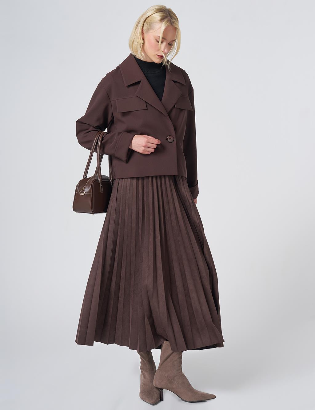 Relaxed Fit Cropped Jacket – Dark Brown