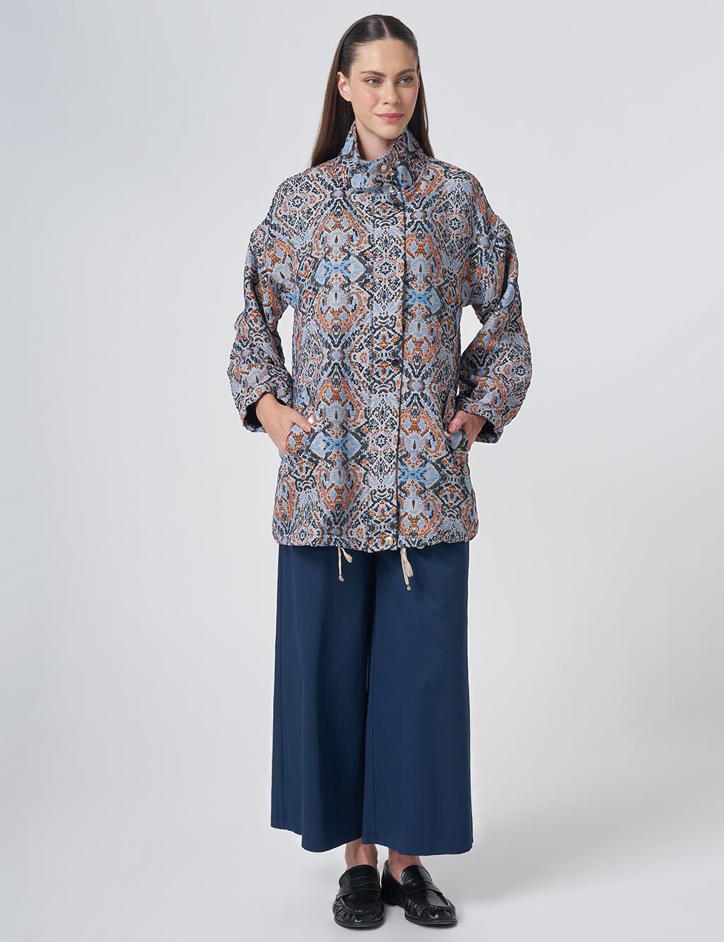 Ethnic Pattern Stand Collar Jacket – Indigo