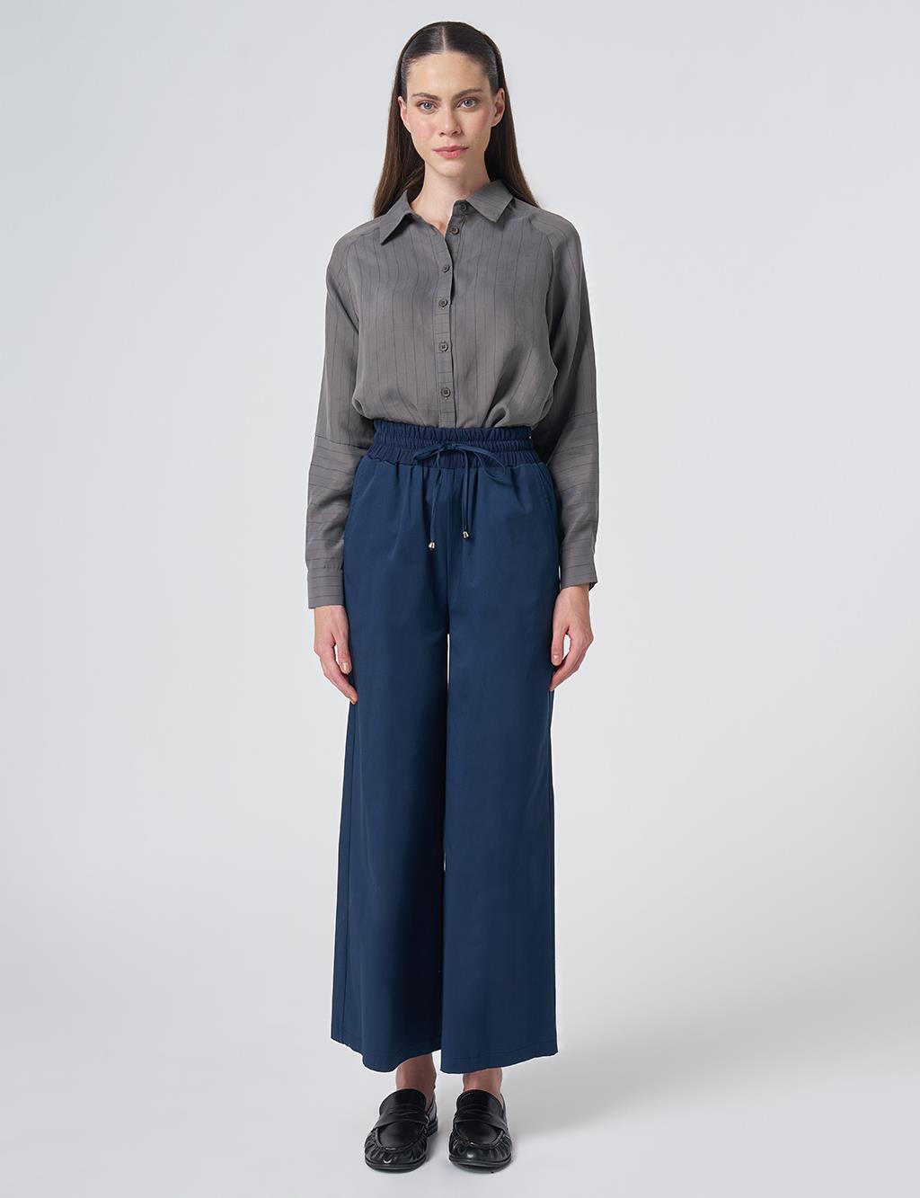 High Waist Wide-Leg Trousers – Dark Navy