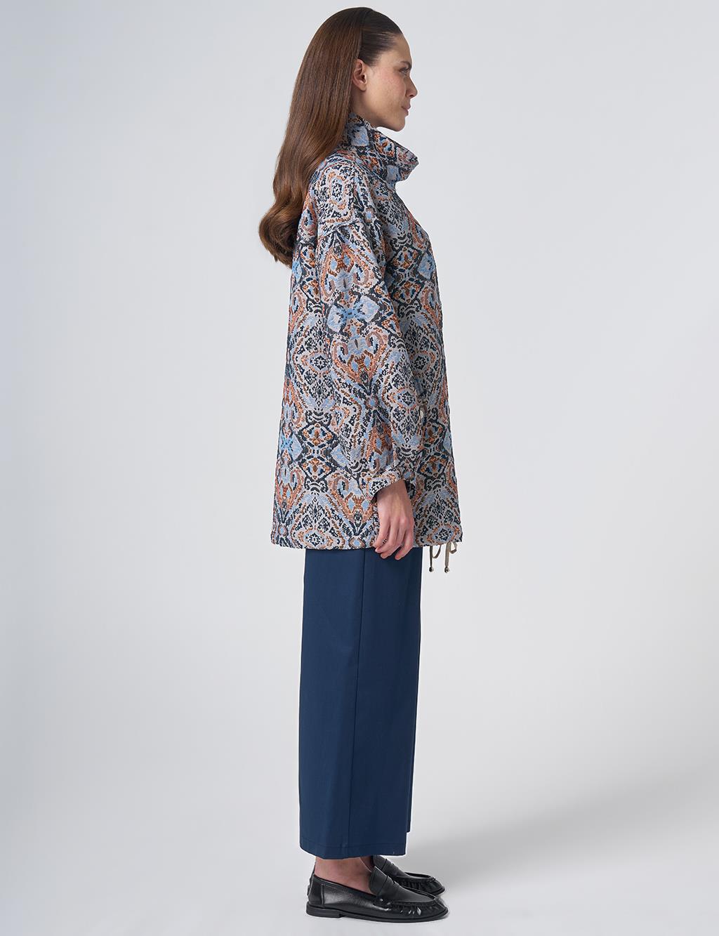 Ethnic Pattern Stand Collar Jacket – Indigo