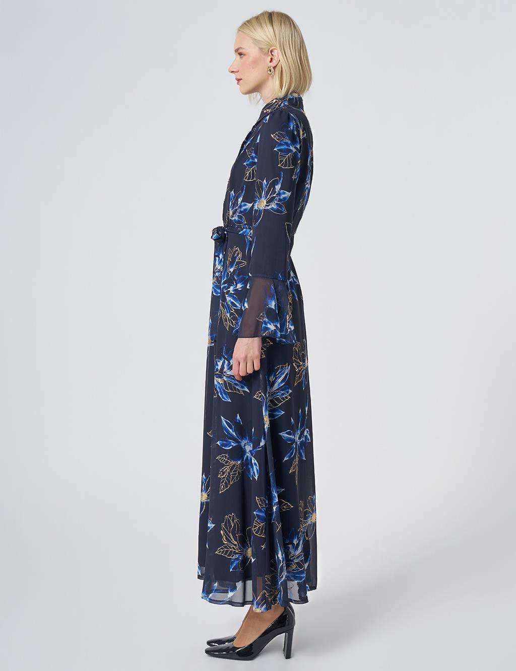 Floral Print Chiffon Dress – Dark Navy