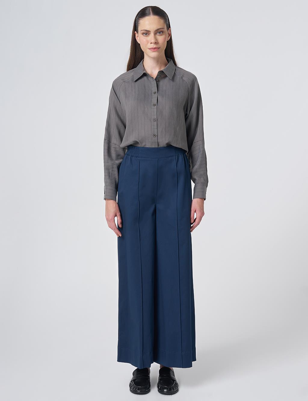 Stitch Detail Wide-Leg Trousers – Dark Navy