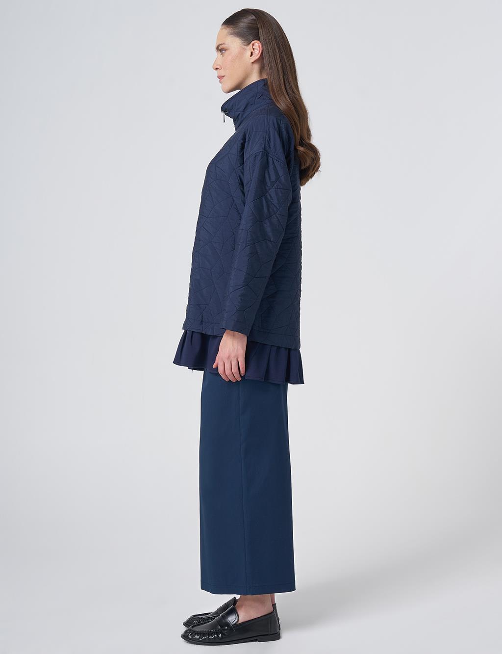Ruffle Detail Quilted Jacket – Dark Navy