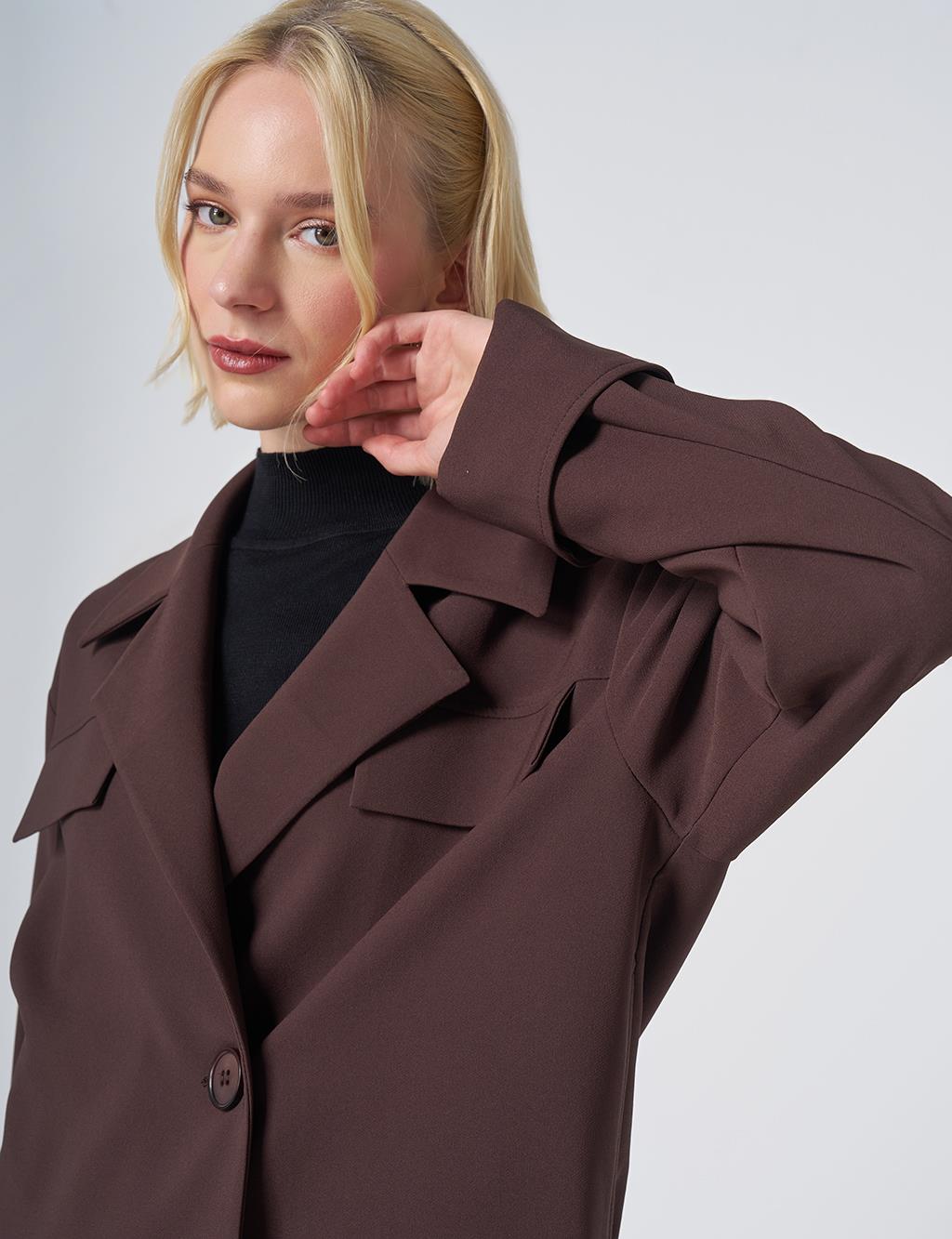 Relaxed Fit Cropped Jacket – Dark Brown