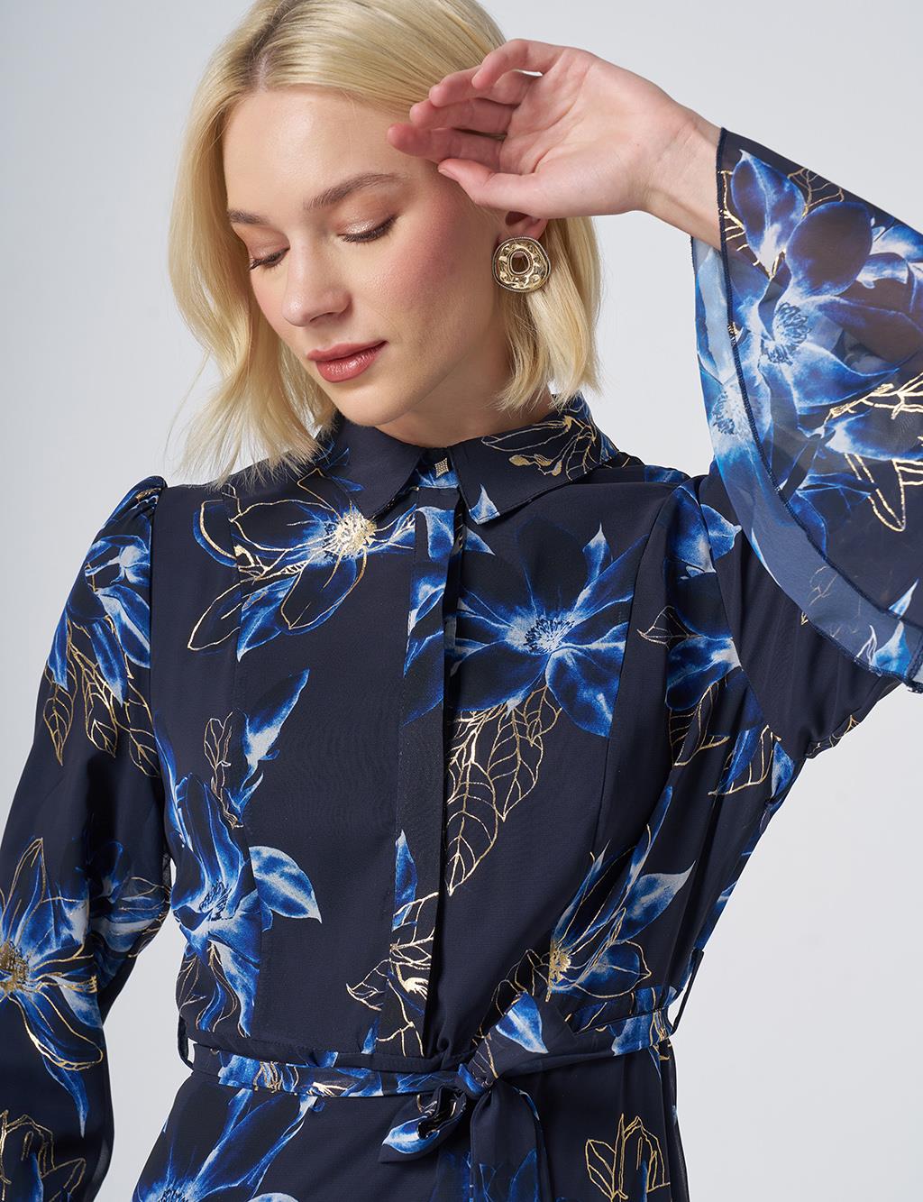 Floral Print Chiffon Dress – Dark Navy