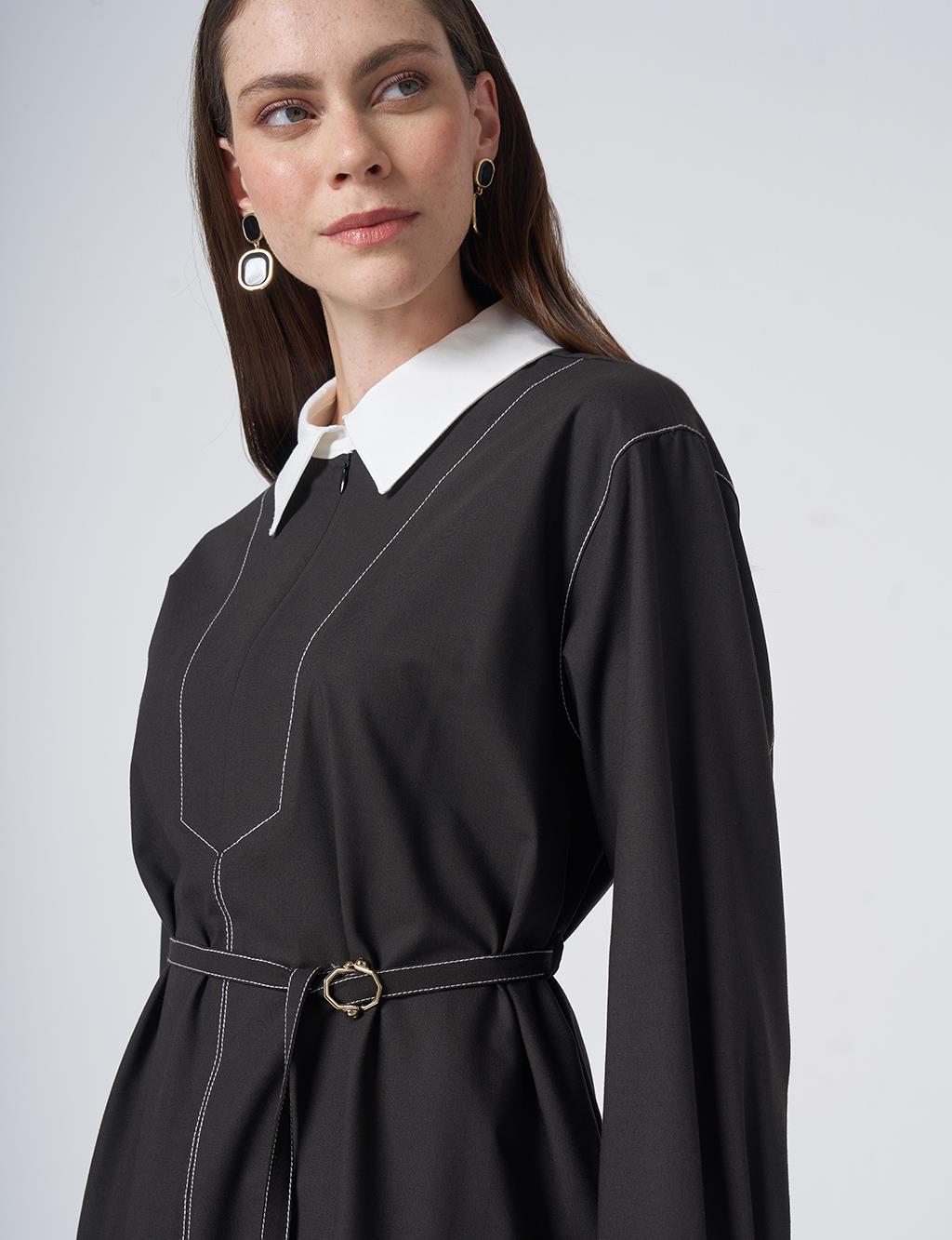 Punto Stitch Detail Viscose Two-Piece Set – Dark Brown