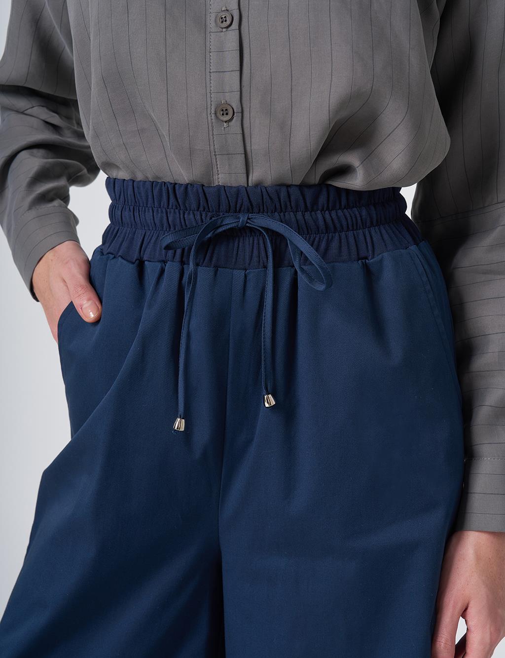 High Waist Wide-Leg Trousers – Dark Navy