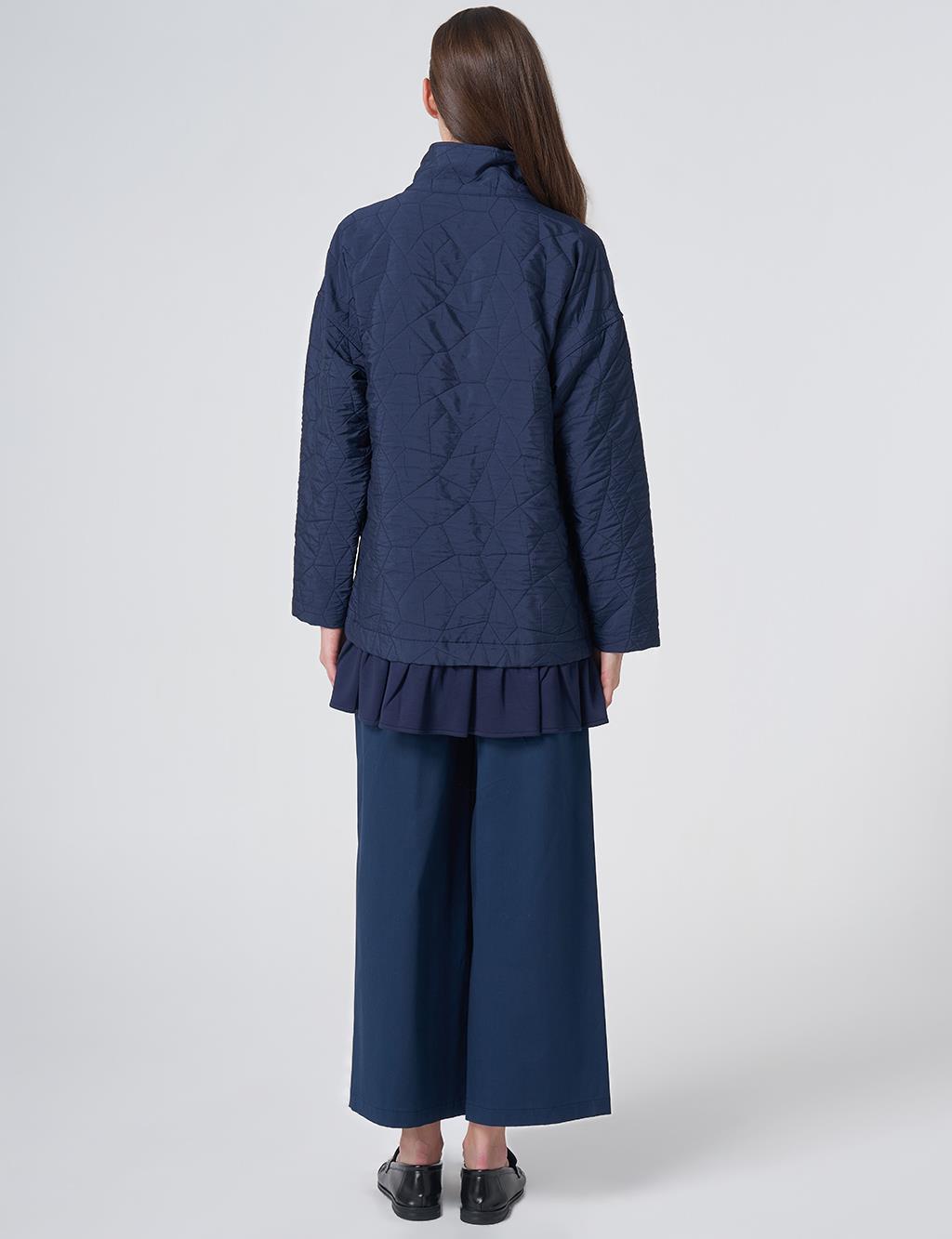 Ruffle Detail Quilted Jacket – Dark Navy