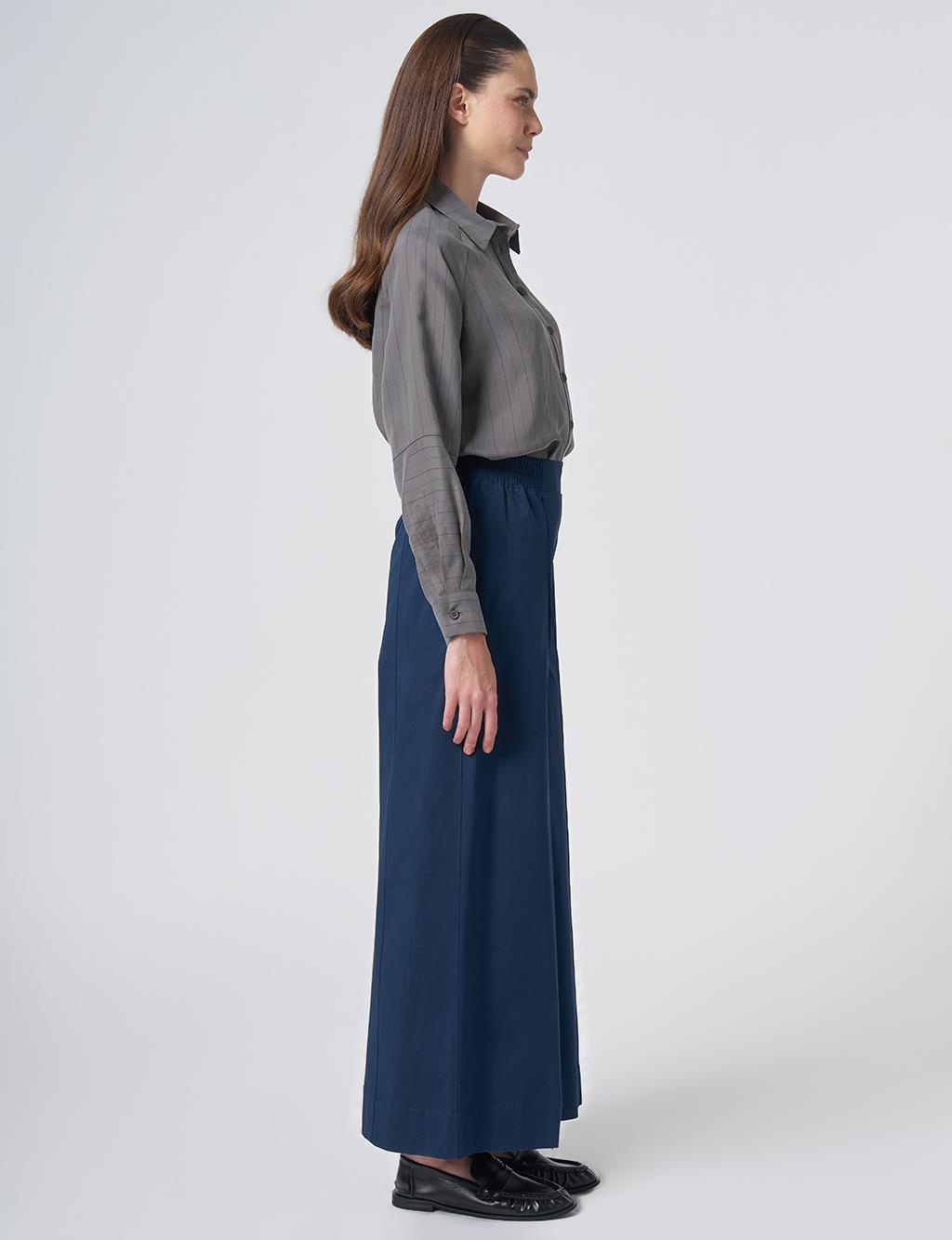 Stitch Detail Wide-Leg Trousers – Dark Navy
