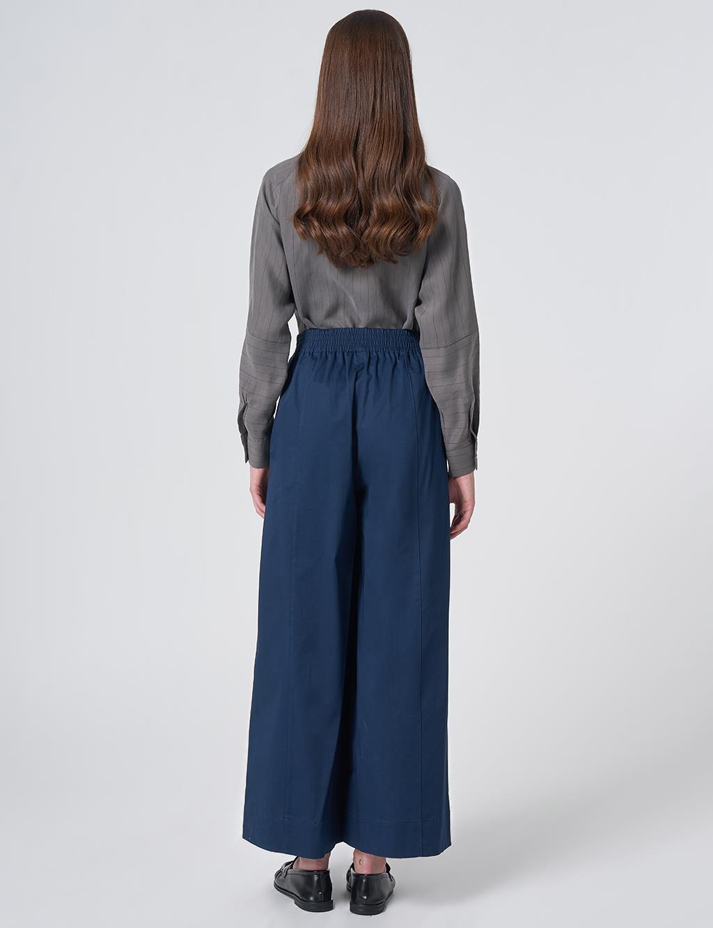 Stitch Detail Wide-Leg Trousers – Dark Navy