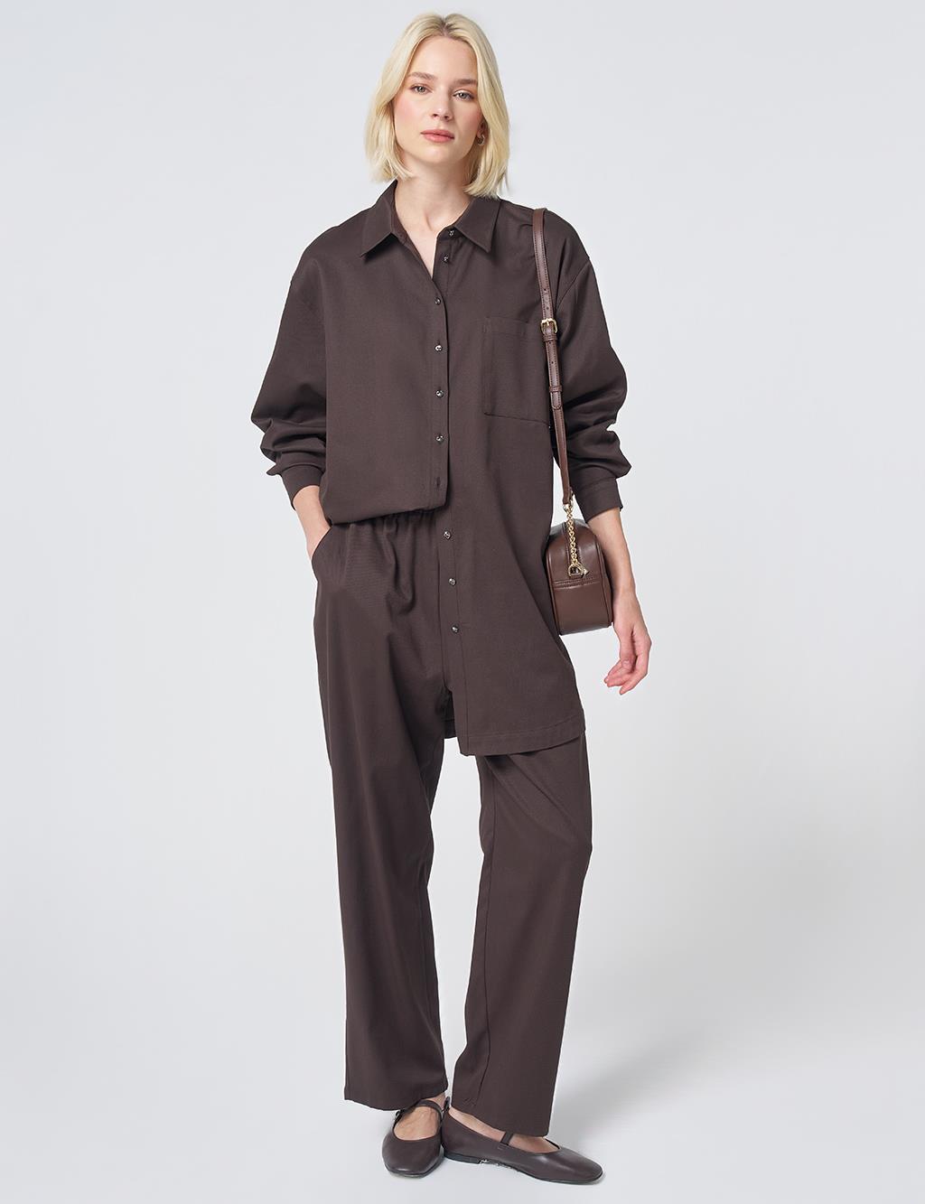 Pocket Detail Cotton Two-Piece Set – Dark Brown