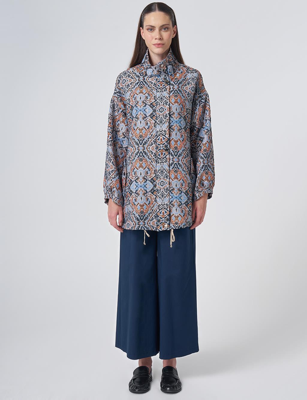 Ethnic Pattern Stand Collar Jacket – Indigo
