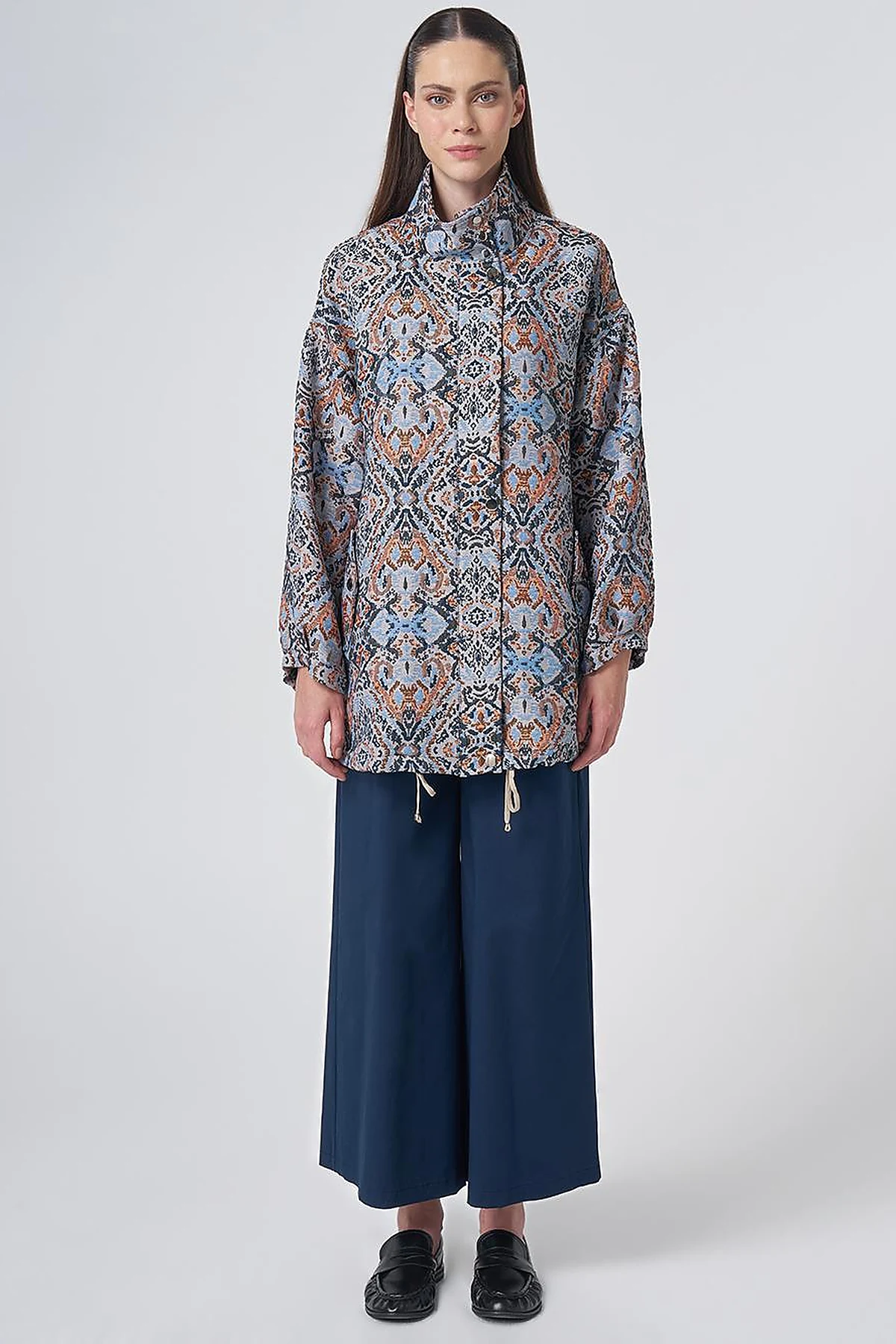 Ethnic Pattern Stand Collar Jacket – Indigo