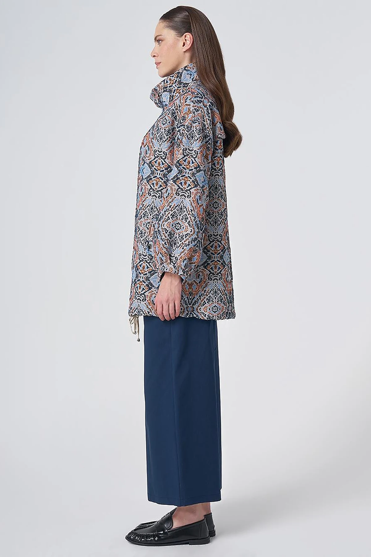 Ethnic Pattern Stand Collar Jacket – Indigo