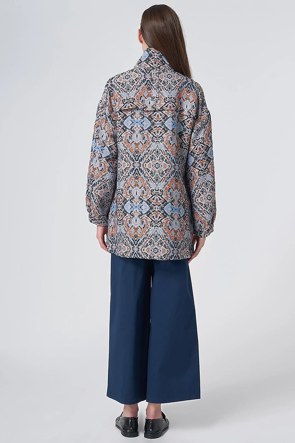 Ethnic Pattern Stand Collar Jacket – Indigo