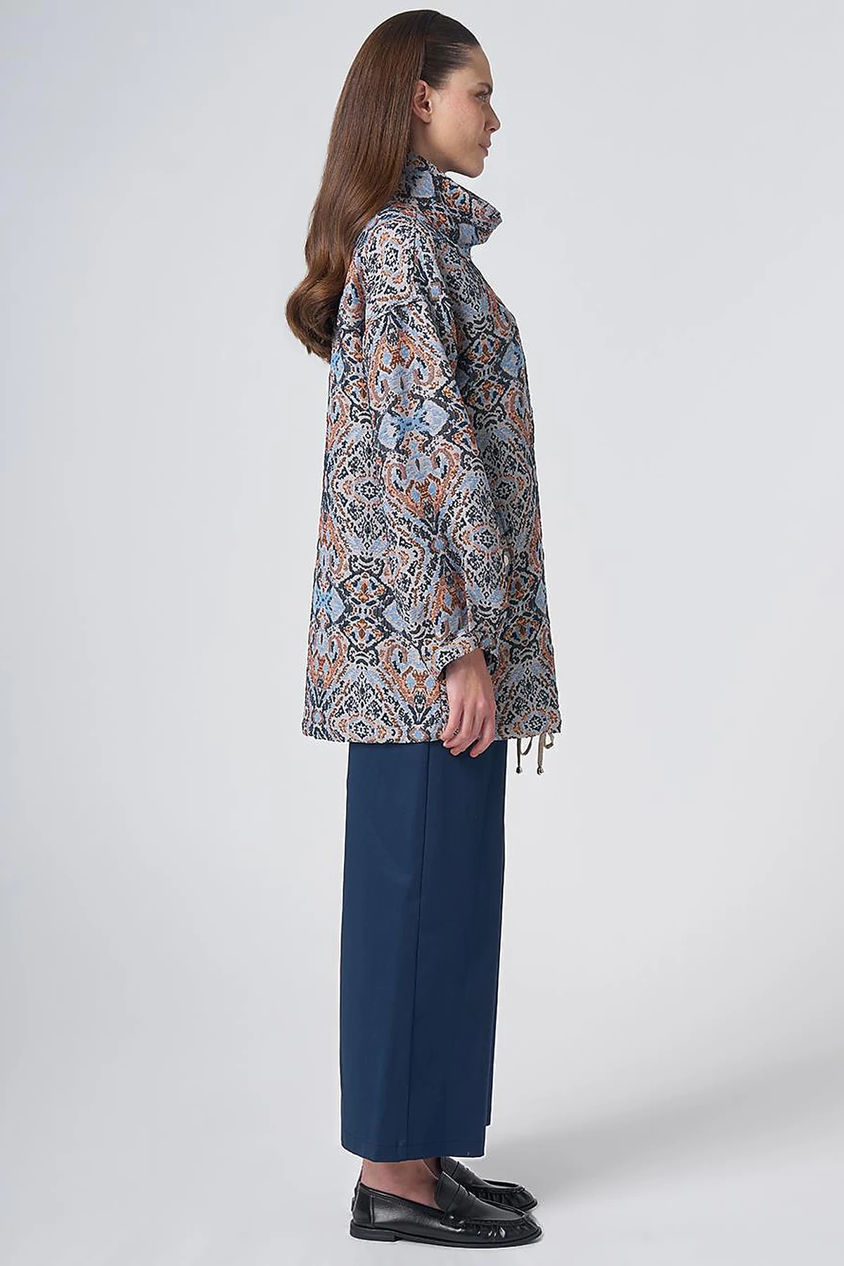 Ethnic Pattern Stand Collar Jacket – Indigo