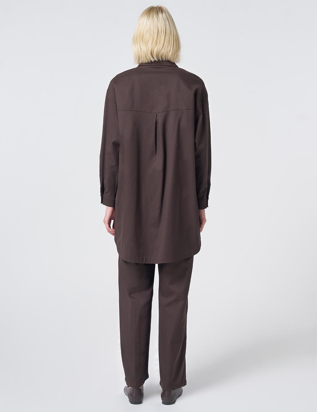 Pocket Detail Cotton Two-Piece Set – Dark Brown