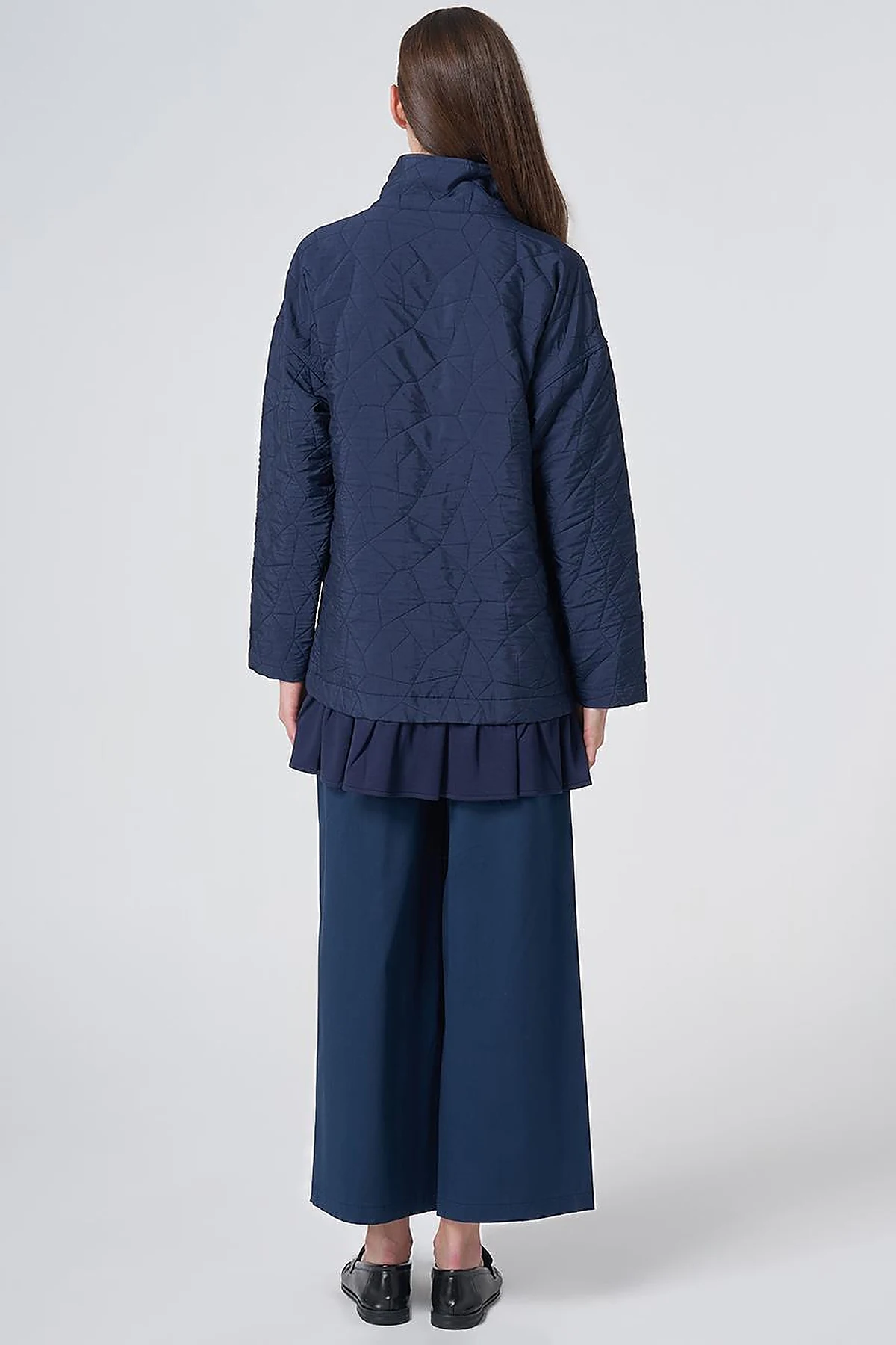 Ruffle Detail Quilted Jacket – Navy