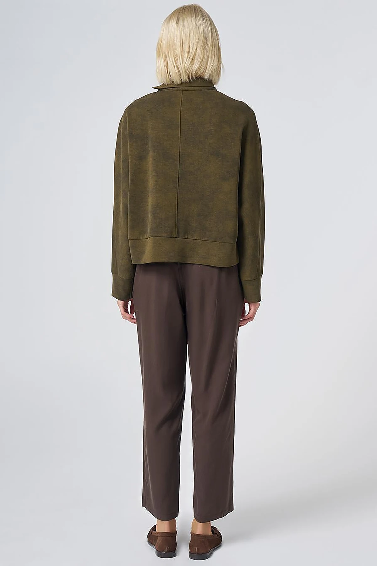 Button-Shoulder Mock Neck Blouse – Khaki