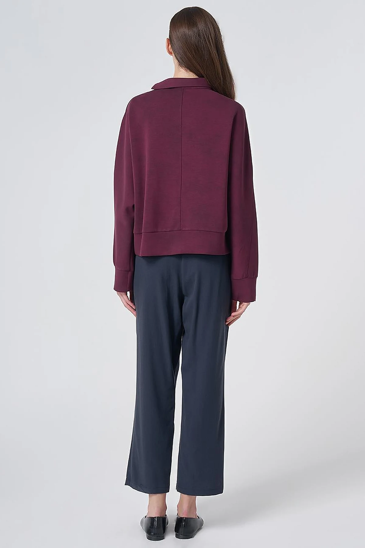 Button-Shoulder Mock Neck Blouse –Burgundy