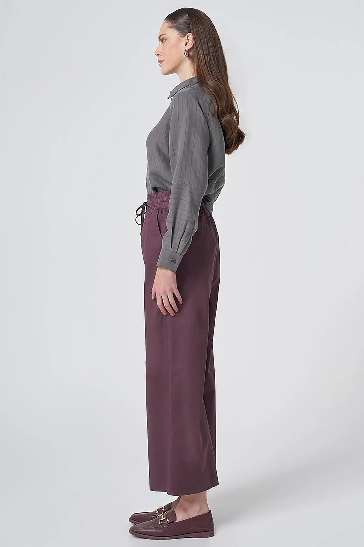 Yüksek Bel Bol Paça Pantolon Kakao Tozu