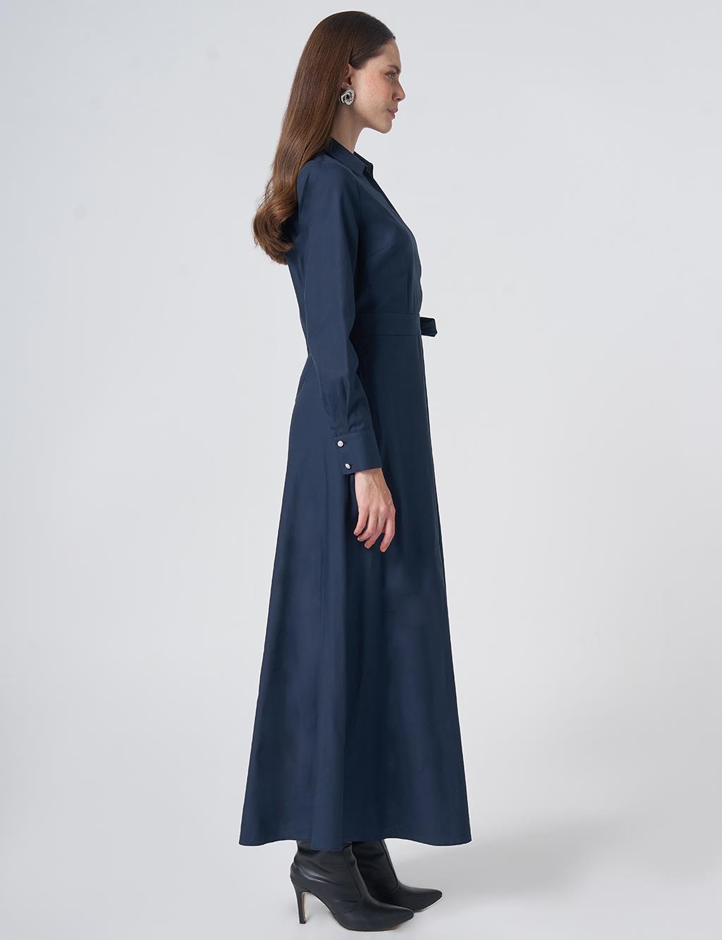 Wrap Tie Cotton-Lyocell Dress – Dark Navy