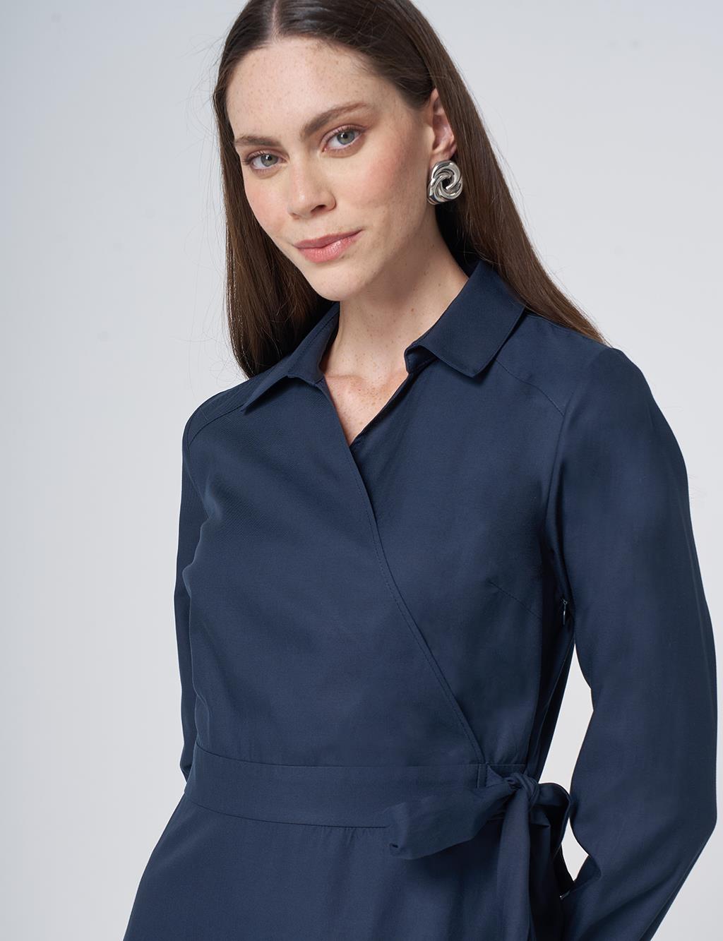 Wrap Tie Cotton-Lyocell Dress – Dark Navy