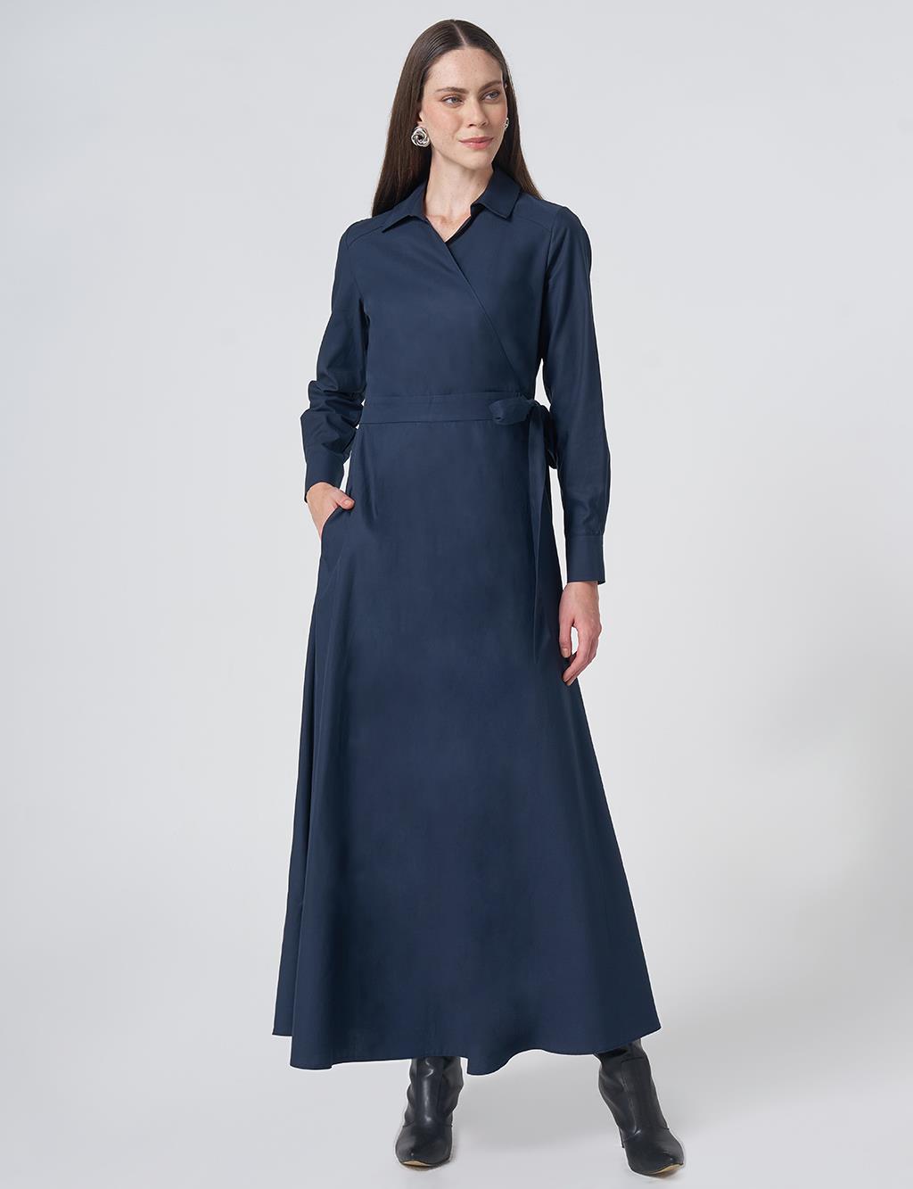 Wrap Tie Cotton-Lyocell Dress – Dark Navy