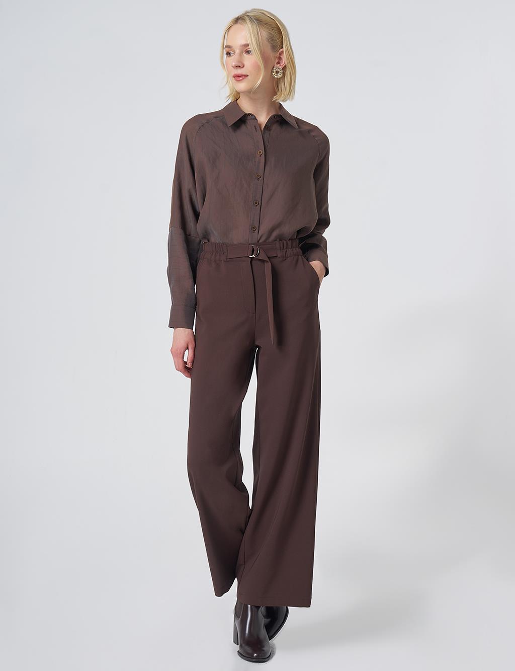 Metal-Detail Trousers – Dark Brown