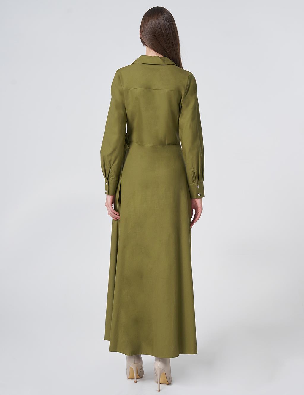 Wrap Tie Cotton-Lyocell Dress – Dark Matcha Green