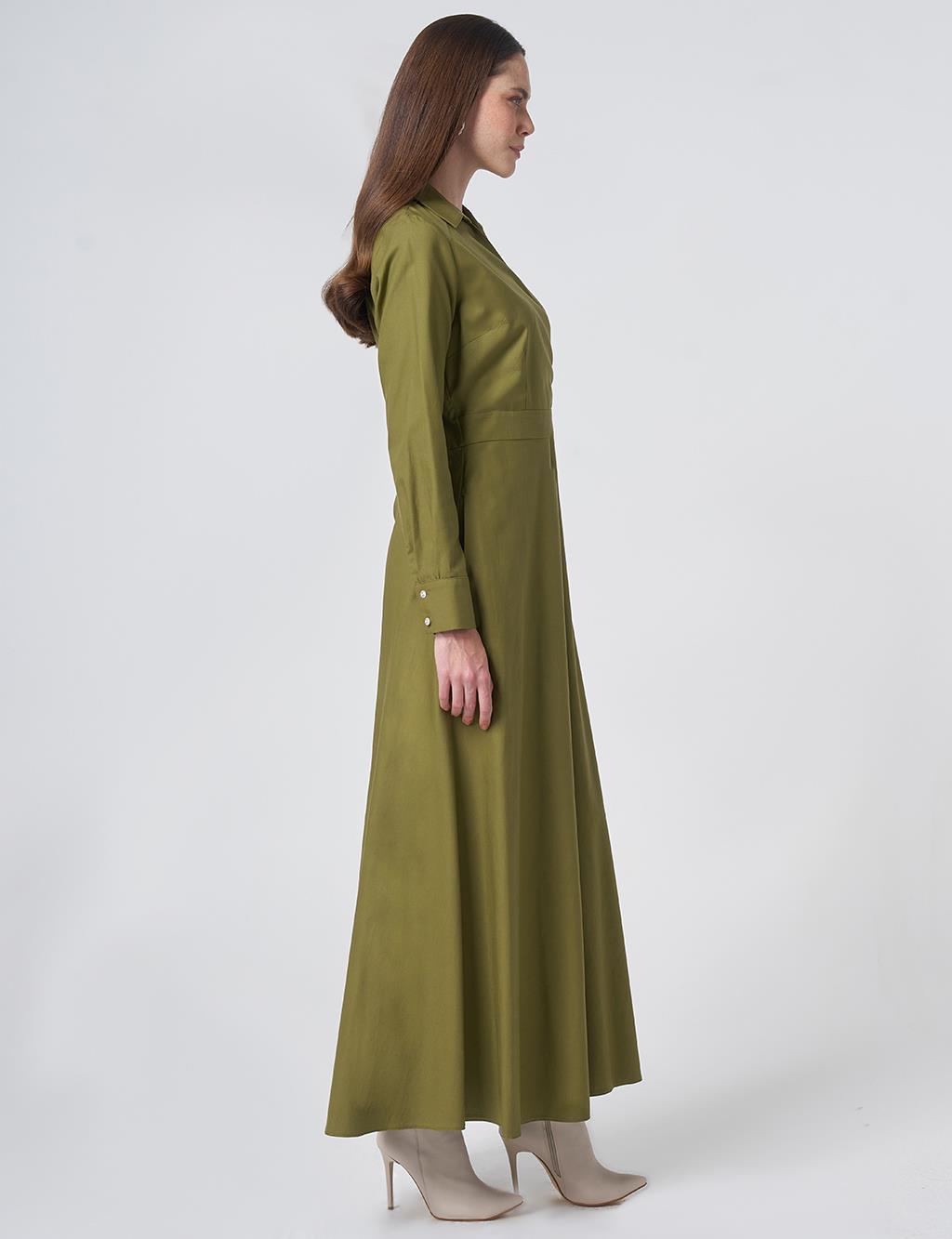 Wrap Tie Cotton-Lyocell Dress – Dark Matcha Green