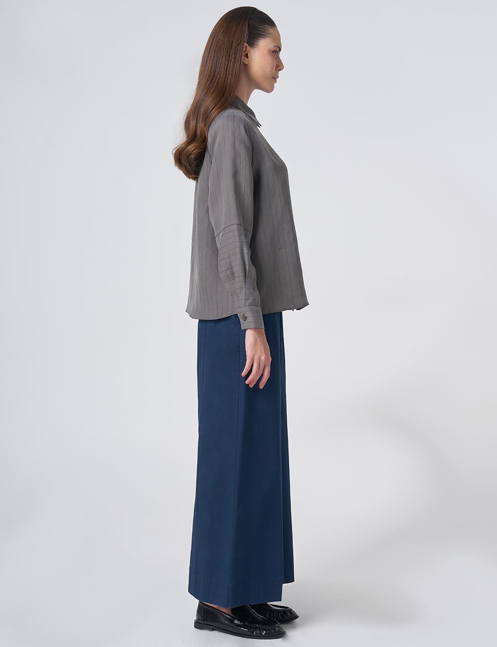 Striped Lyocell Blouse – Dark Mink