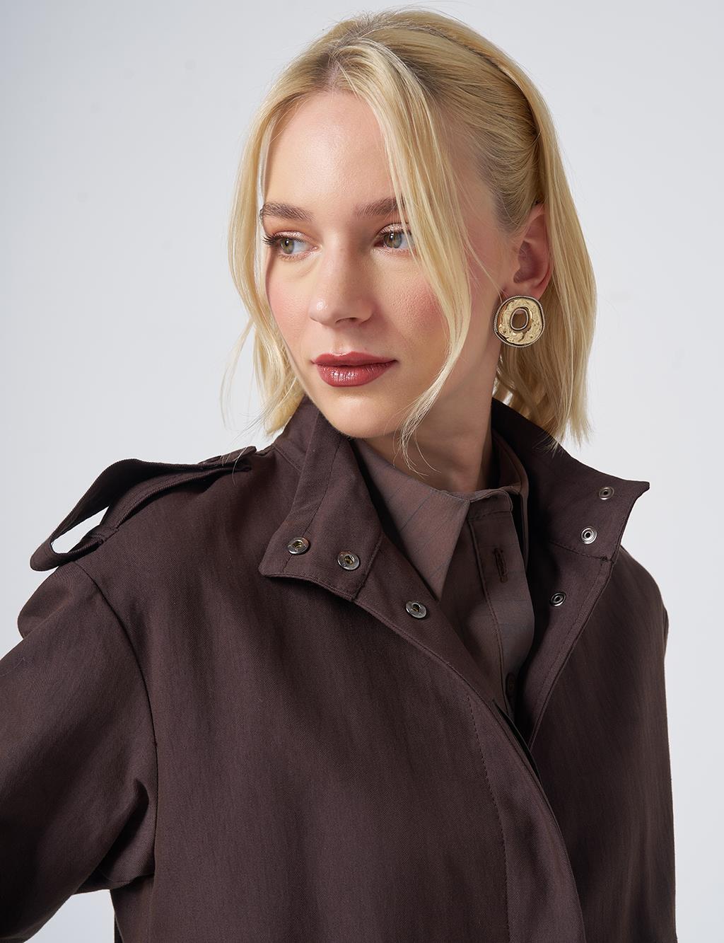 Stand Collar Trench Coat – Dark Brown