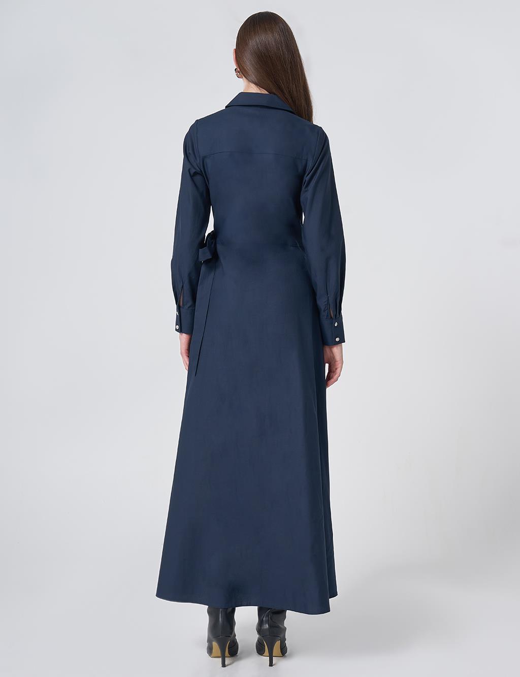 Wrap Tie Cotton-Lyocell Dress – Dark Navy