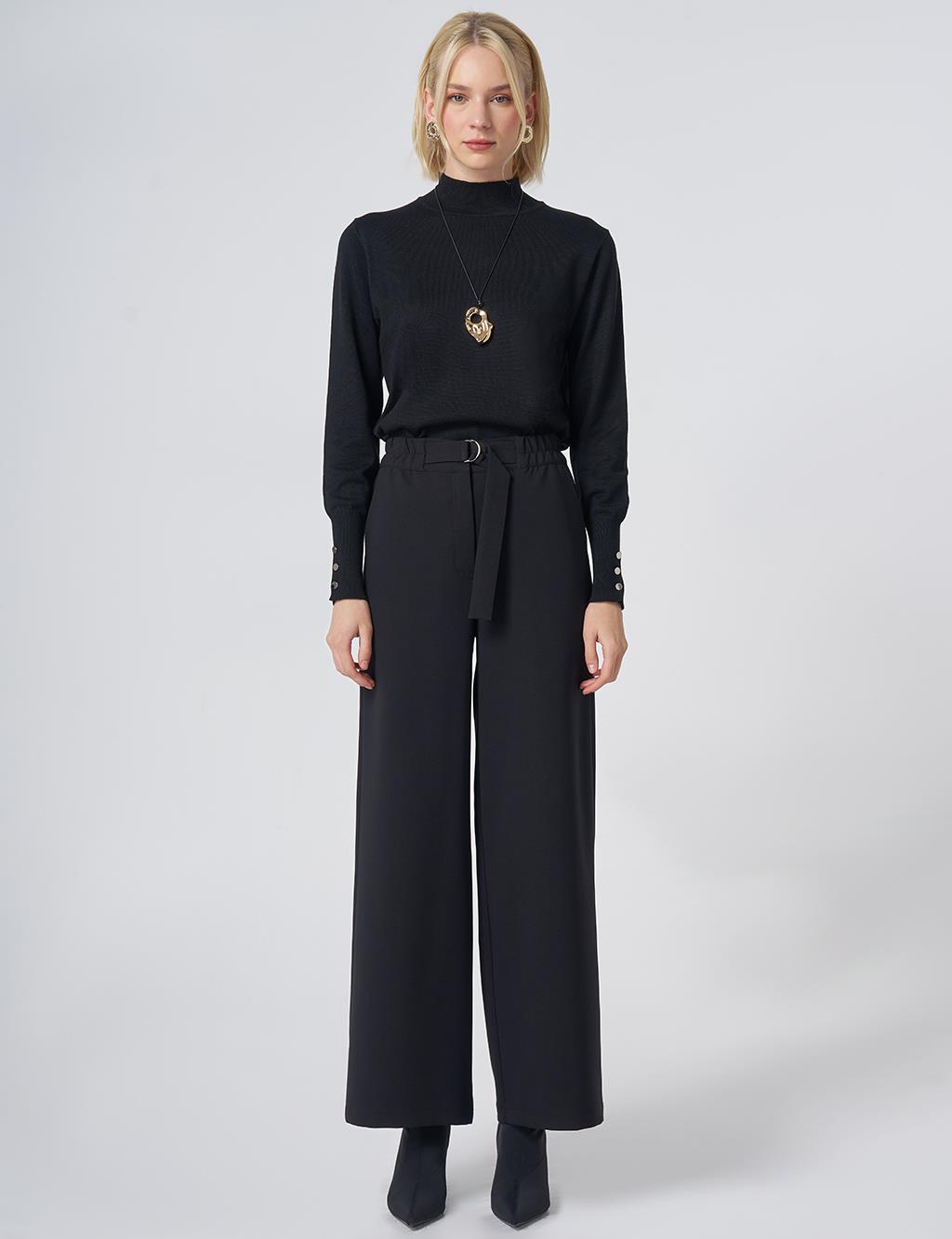 Metal-Detail Trousers – Black