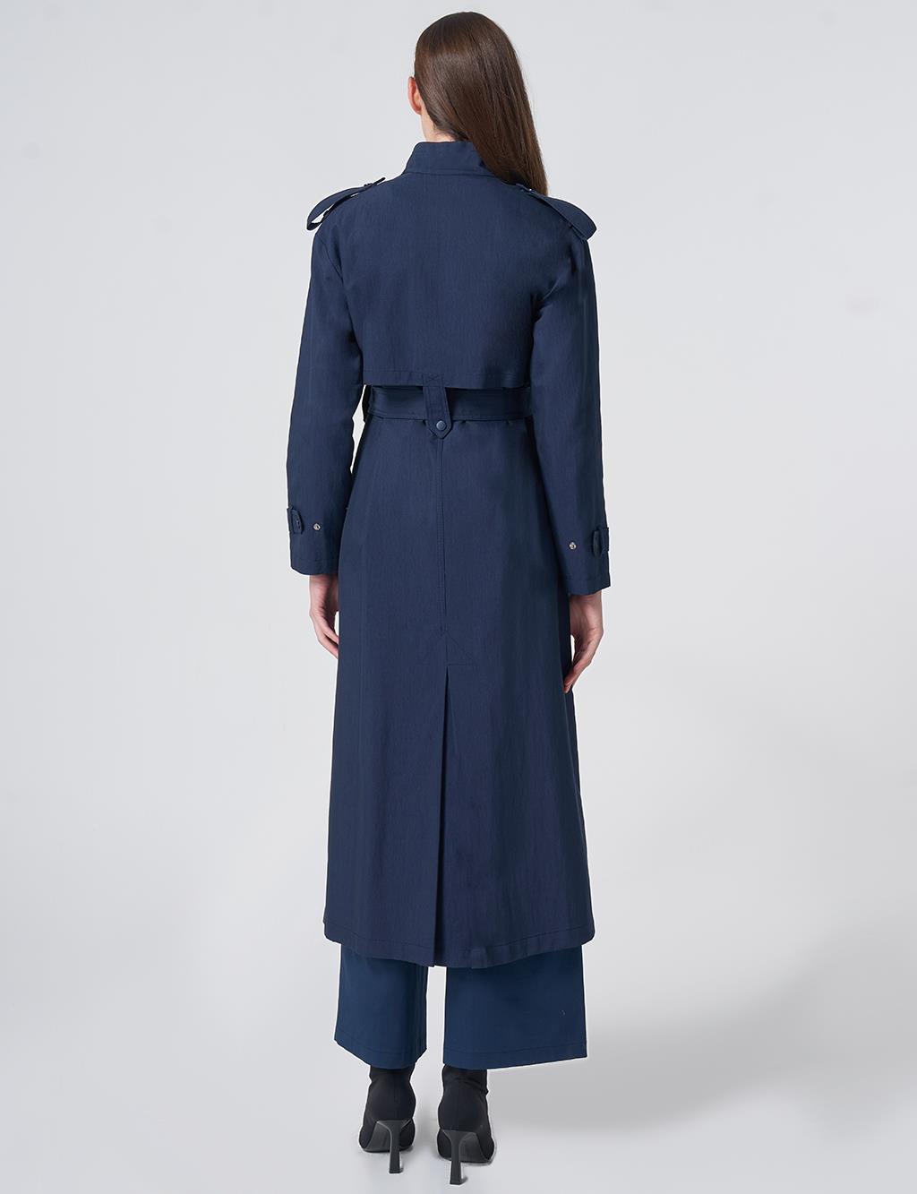 Stand Collar Trench Coat – Dark Navy