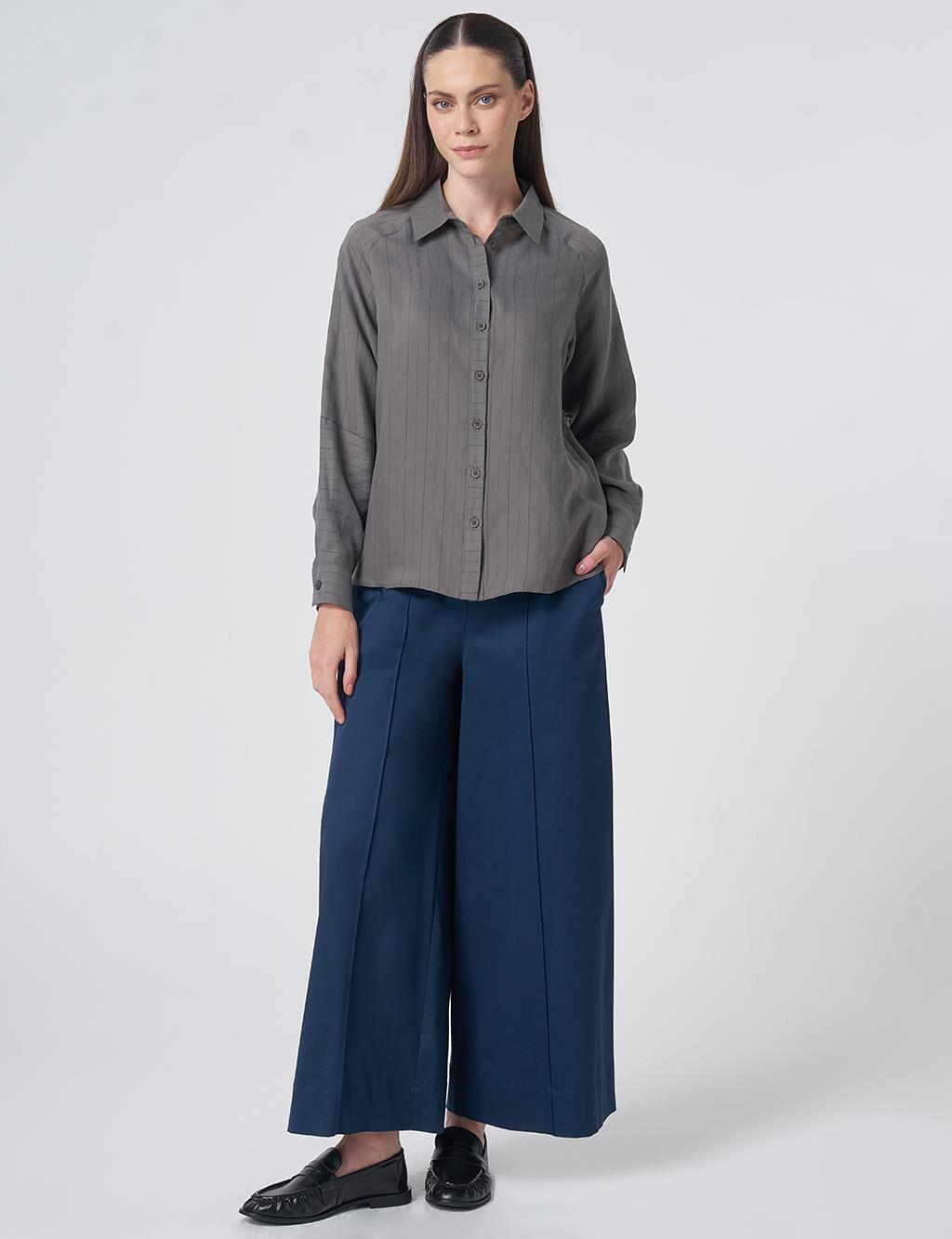 Striped Lyocell Blouse – Dark Mink