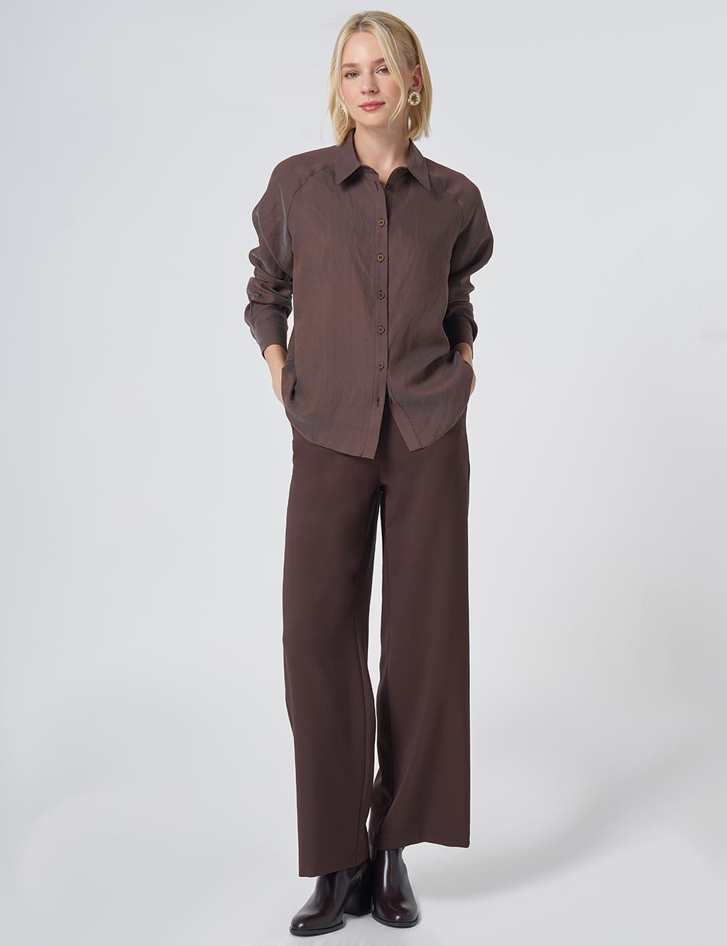 Striped Lyocell Blouse – Chocolate