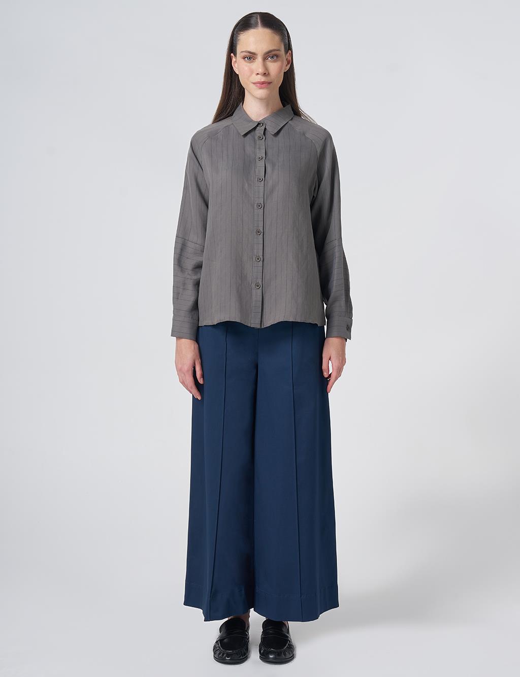 Striped Lyocell Blouse – Dark Mink