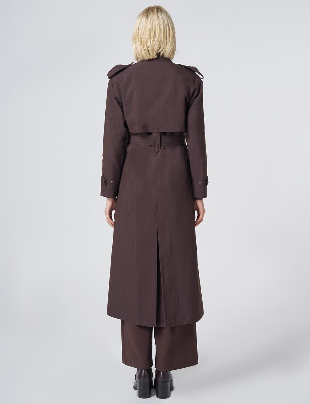 Stand Collar Trench Coat – Dark Brown