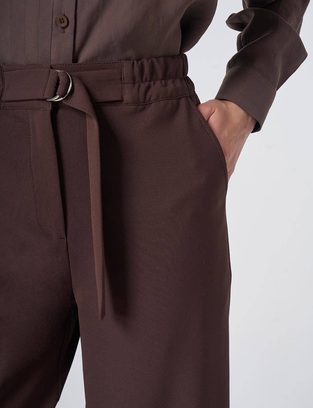 Metal-Detail Trousers – Dark Brown