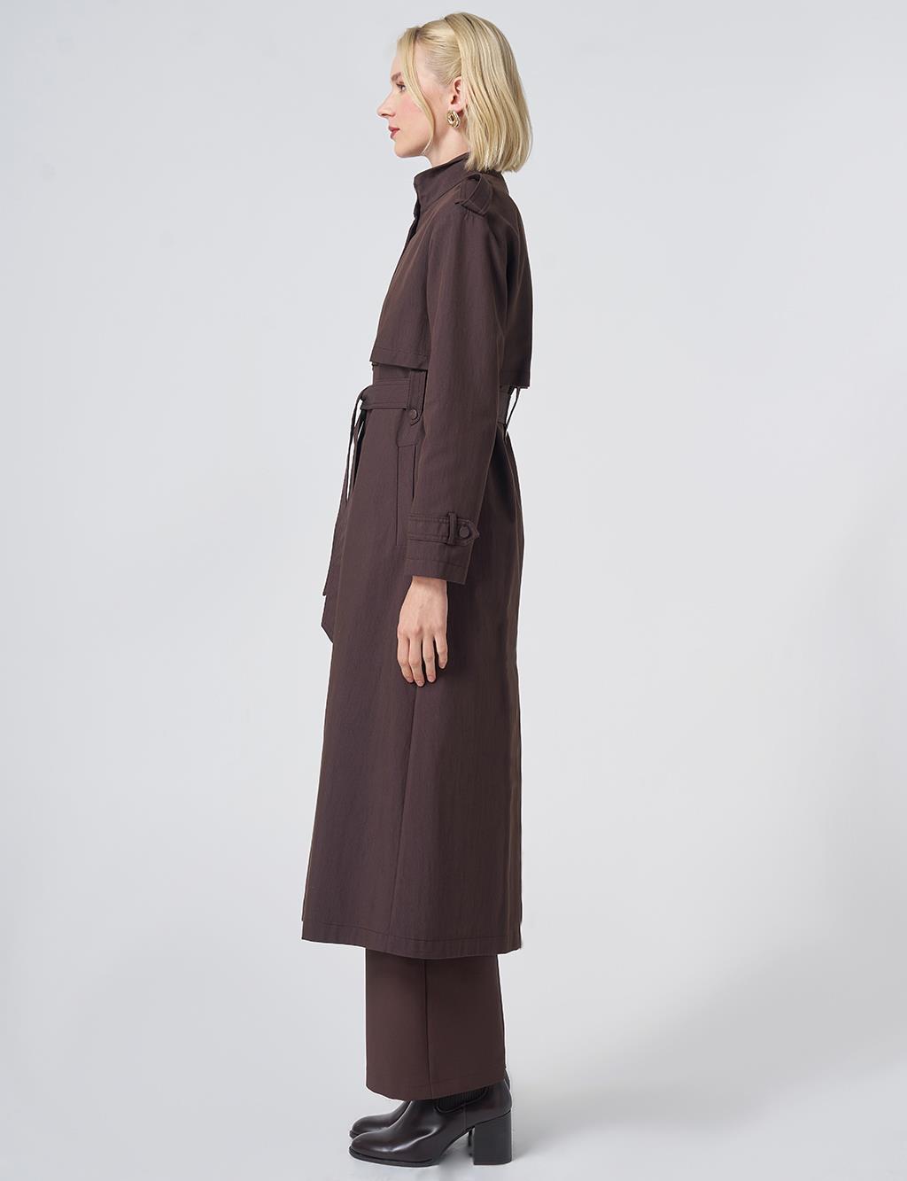 Stand Collar Trench Coat – Dark Brown