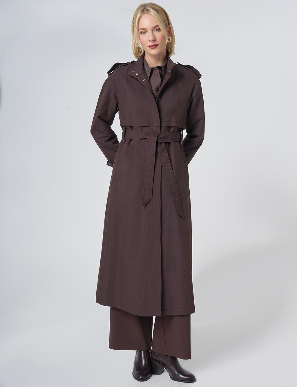 Stand Collar Trench Coat – Dark Brown