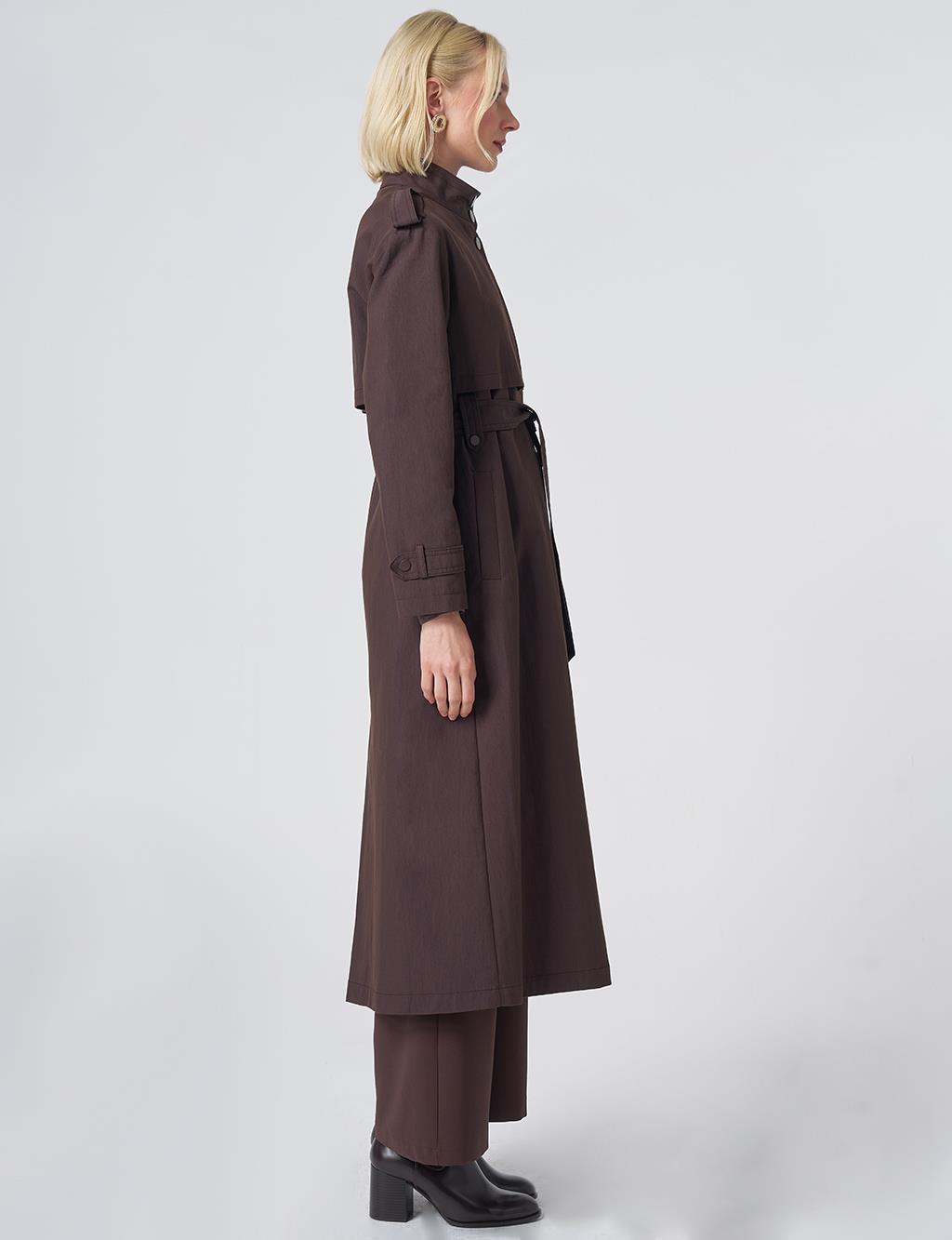 Stand Collar Trench Coat – Dark Brown