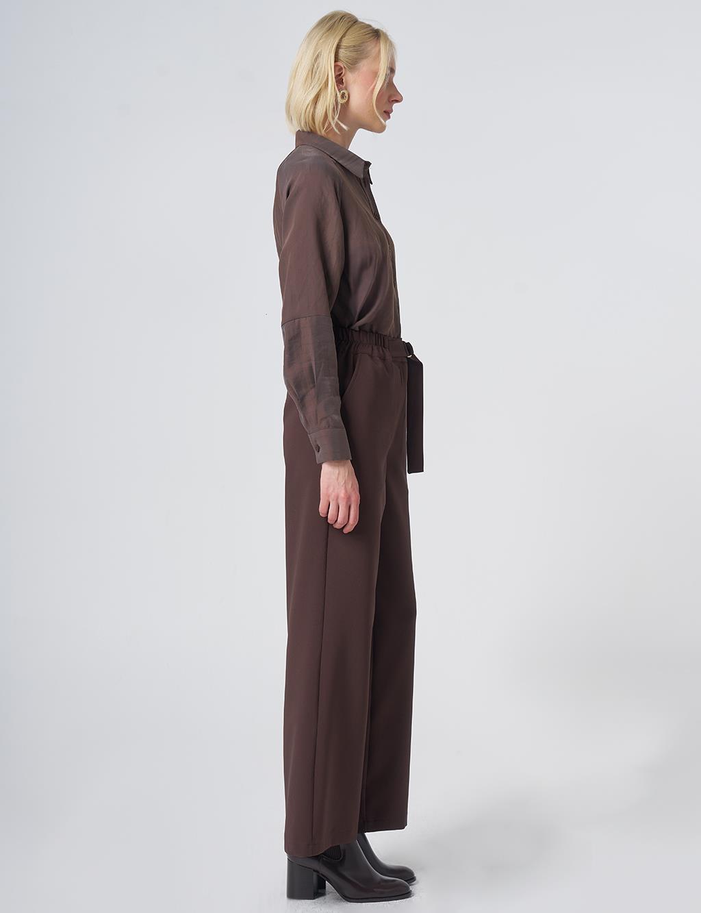 Metal-Detail Trousers – Dark Brown