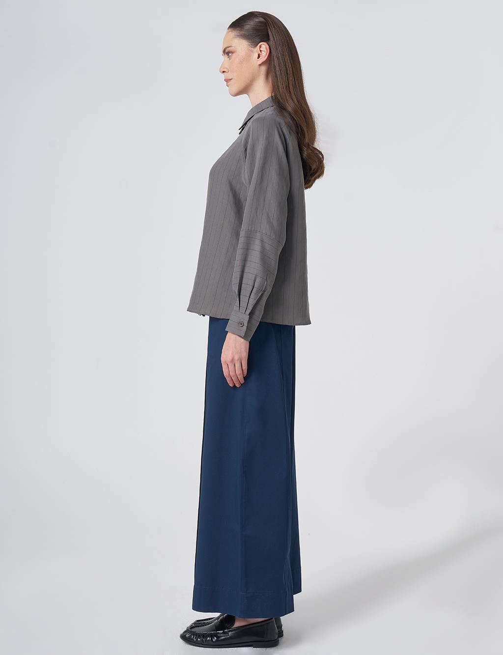 Striped Lyocell Blouse – Dark Mink