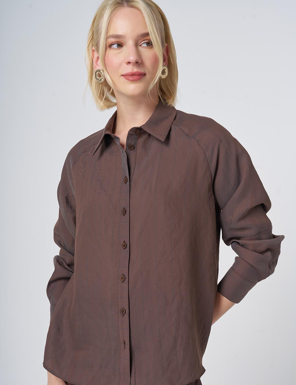 Striped Lyocell Blouse – Chocolate