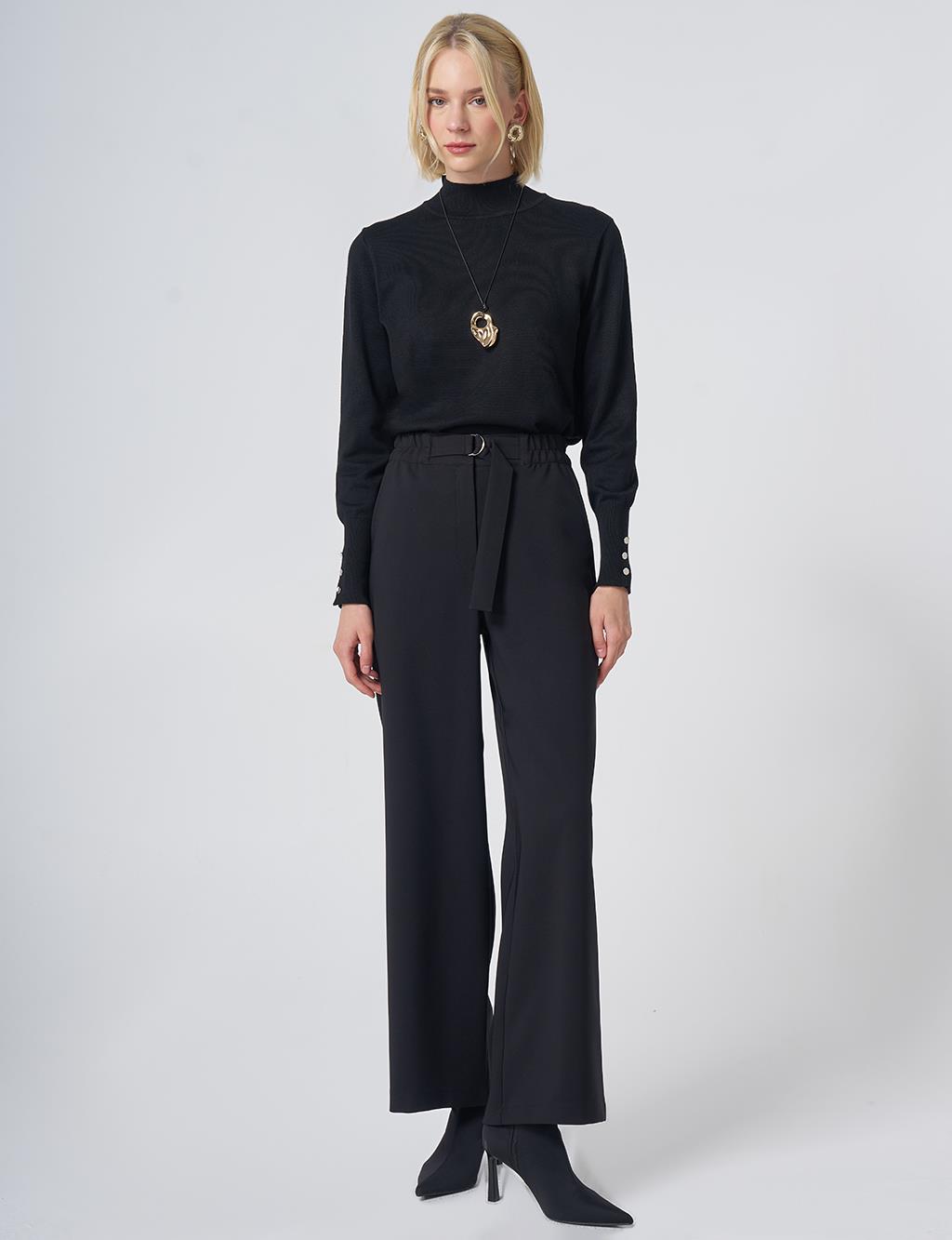 Metal-Detail Trousers – Black
